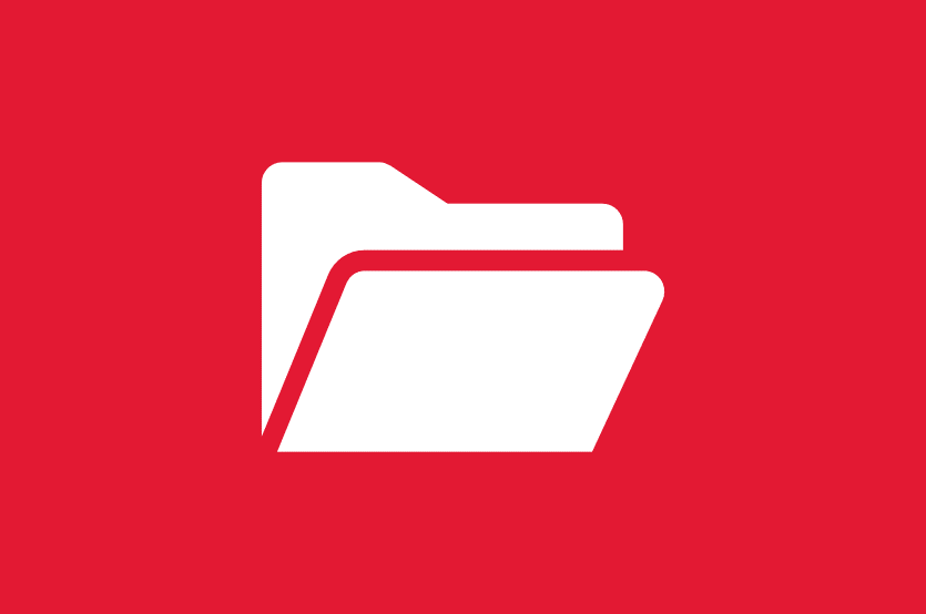 Icon of a folder. White icon on red background.