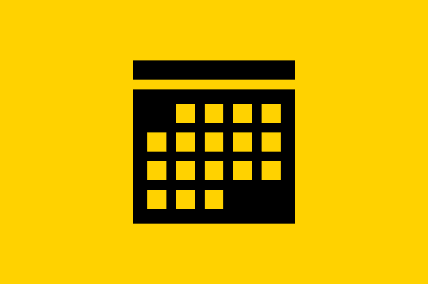 Icon of a calendar. Black icon on gold background.