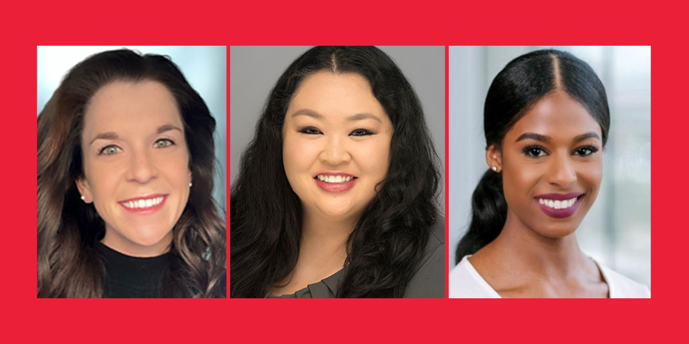 Headshots of three women, all smiling at the camera.