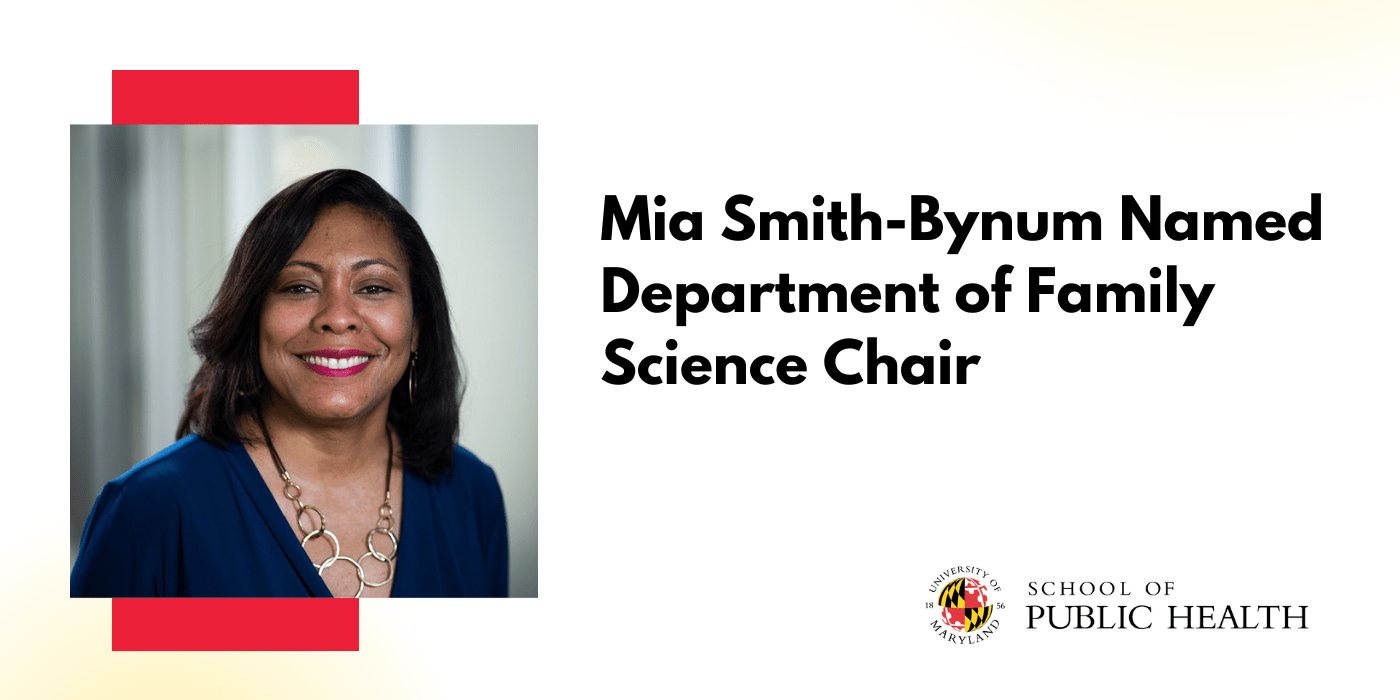 Graphic showing Mia Smith-Bynum and announcing her as chair of Dept. Family Science.