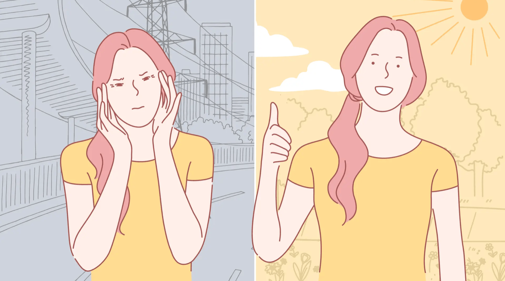 Illustration of a women showing two different emotions