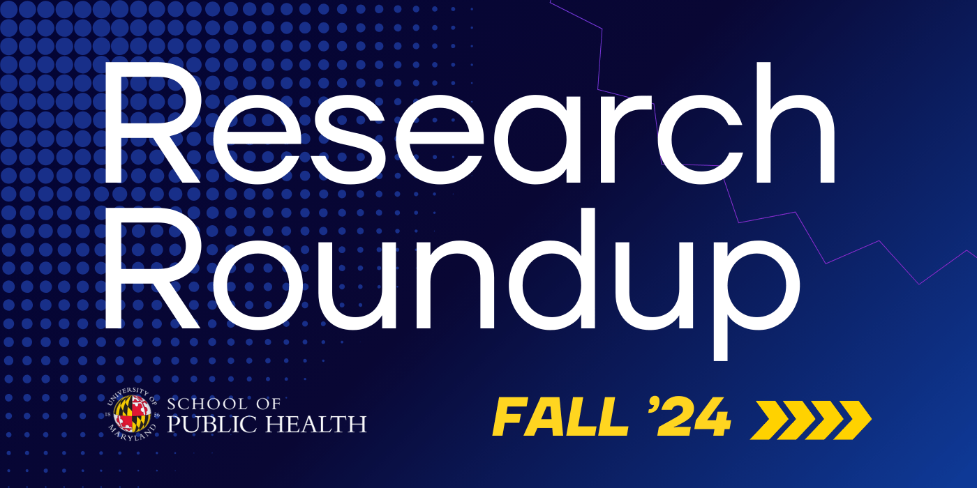 blue background with white lettering "Research Roundup"