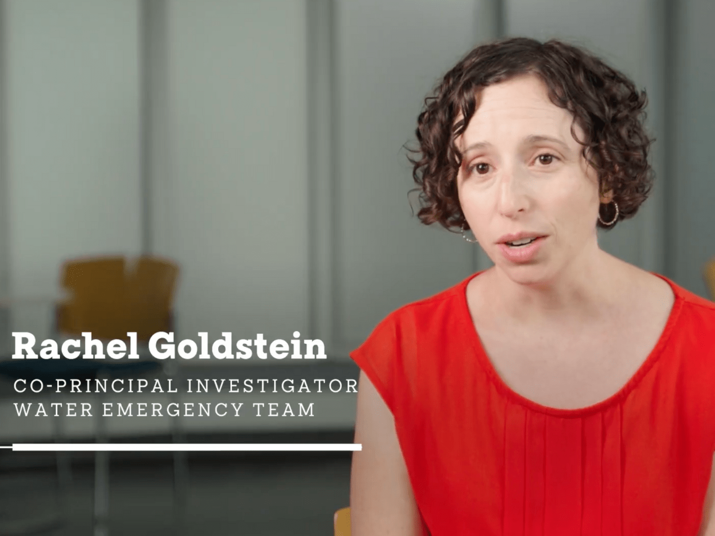 Professor Rachel Goldstein talks to the camera in a video still with her name and title on screen