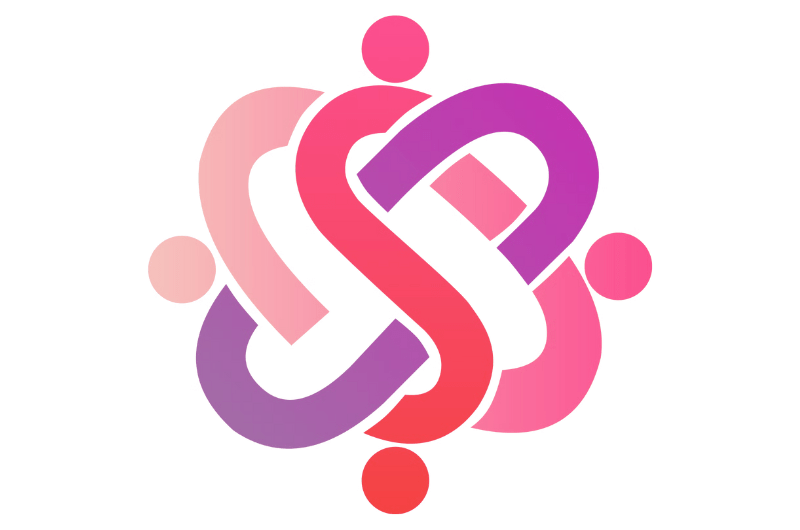 CARES Lab logo that looks like three curvy lines mixed together in a pink and purple color palette. A dot is on the north, east, south and west ends of the logo.