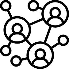 people icons in circles, connected with lines