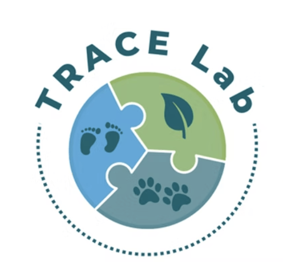 TRACE lab logo with paw print foot print and leaf