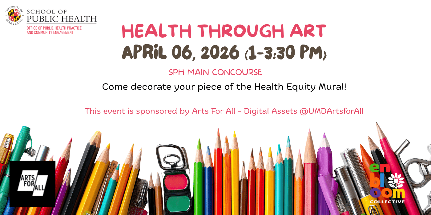Health through Art banner with pictures of art supplies at the bottom