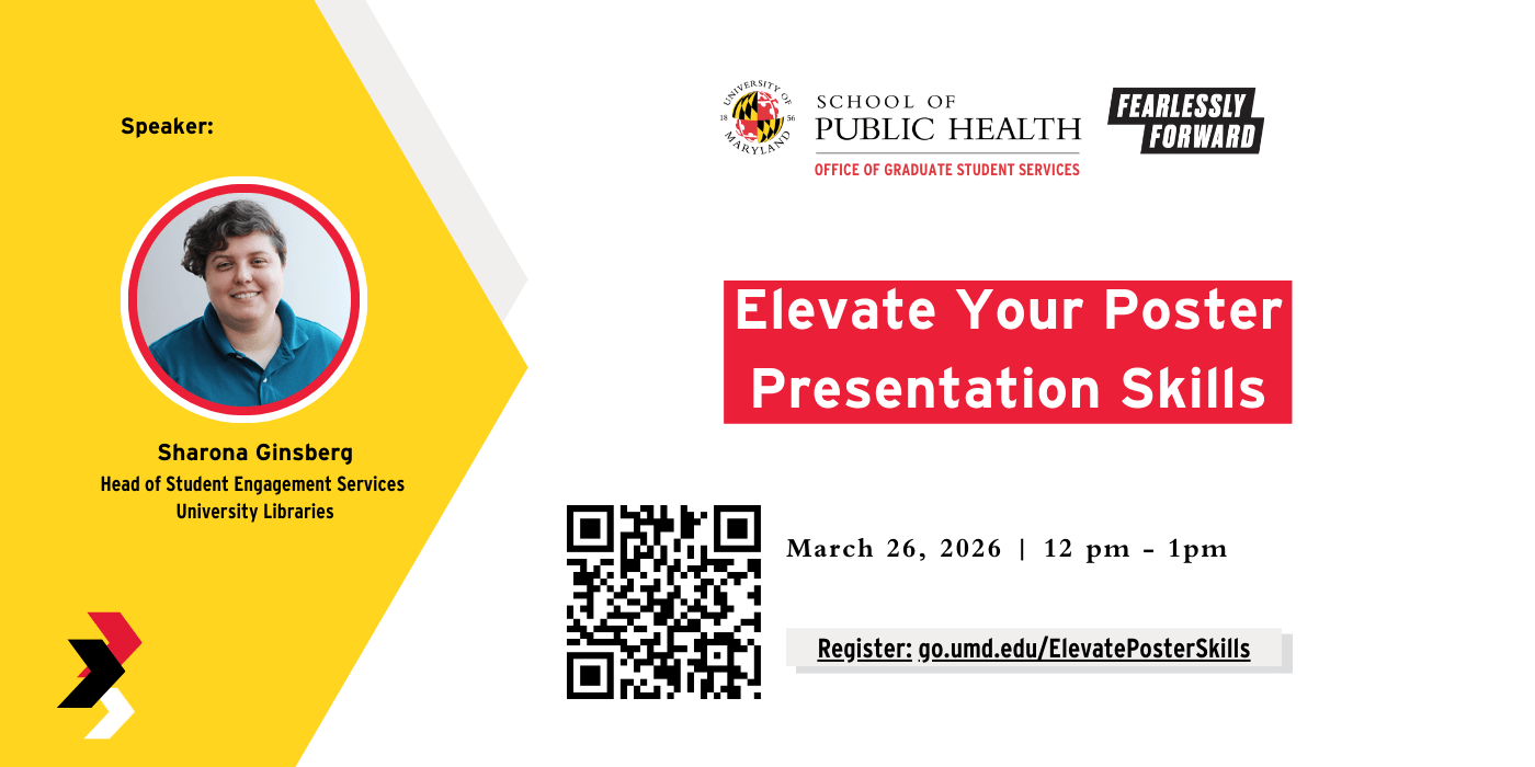 Flyer for professional development session on elevating your poster presentation skills on March 26 at 12pm virtual