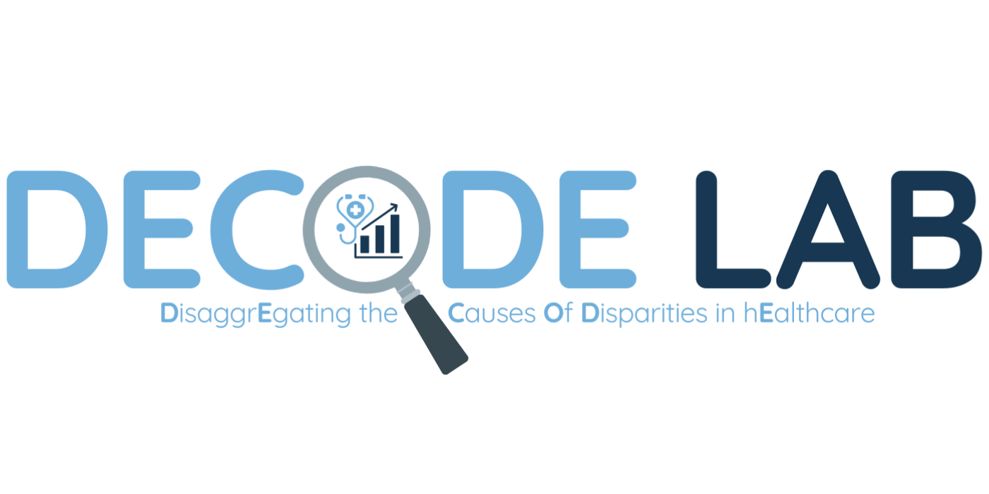 DECODE Lab logo with the subtitle “DisaggrEgating the Causes Of Disparities in hEalthcare.”