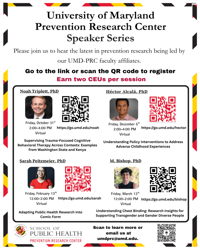 Speaker series flyer that lists four total events