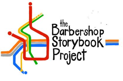 The Barbershop Storybook Project logo featuring a stylized barber chair and colorful lines.