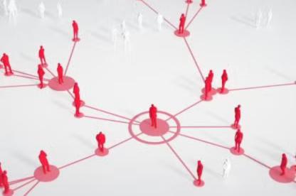 People represented as nodes connected by lines in a social network.