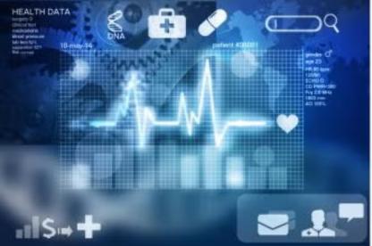 Digital health dashboard displaying medical data and a heart rate graph.