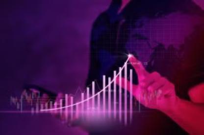 Person interacting with a digital chart showing upward growth.